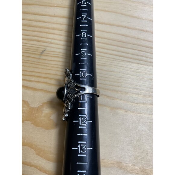 Vintage Silver Ornate Black Onyx Cabochon Cocktail Ring - Picture 4 of 4